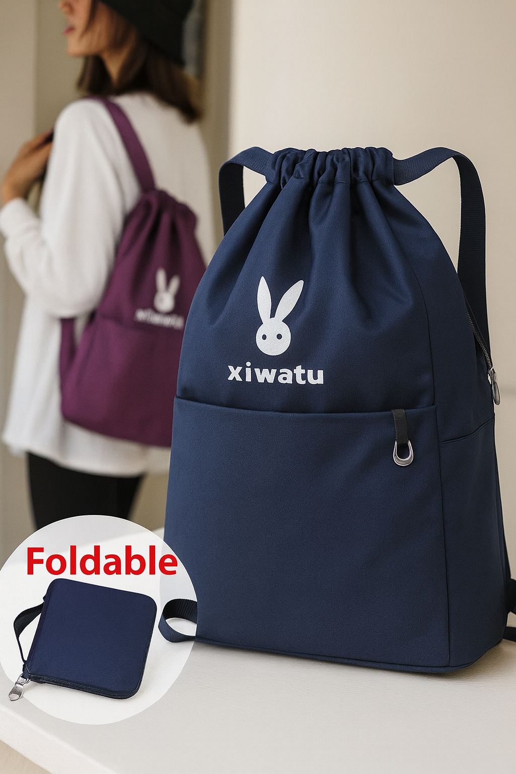 Portable Folding Backpack Sports Fitness Drawstring Leisure Beam