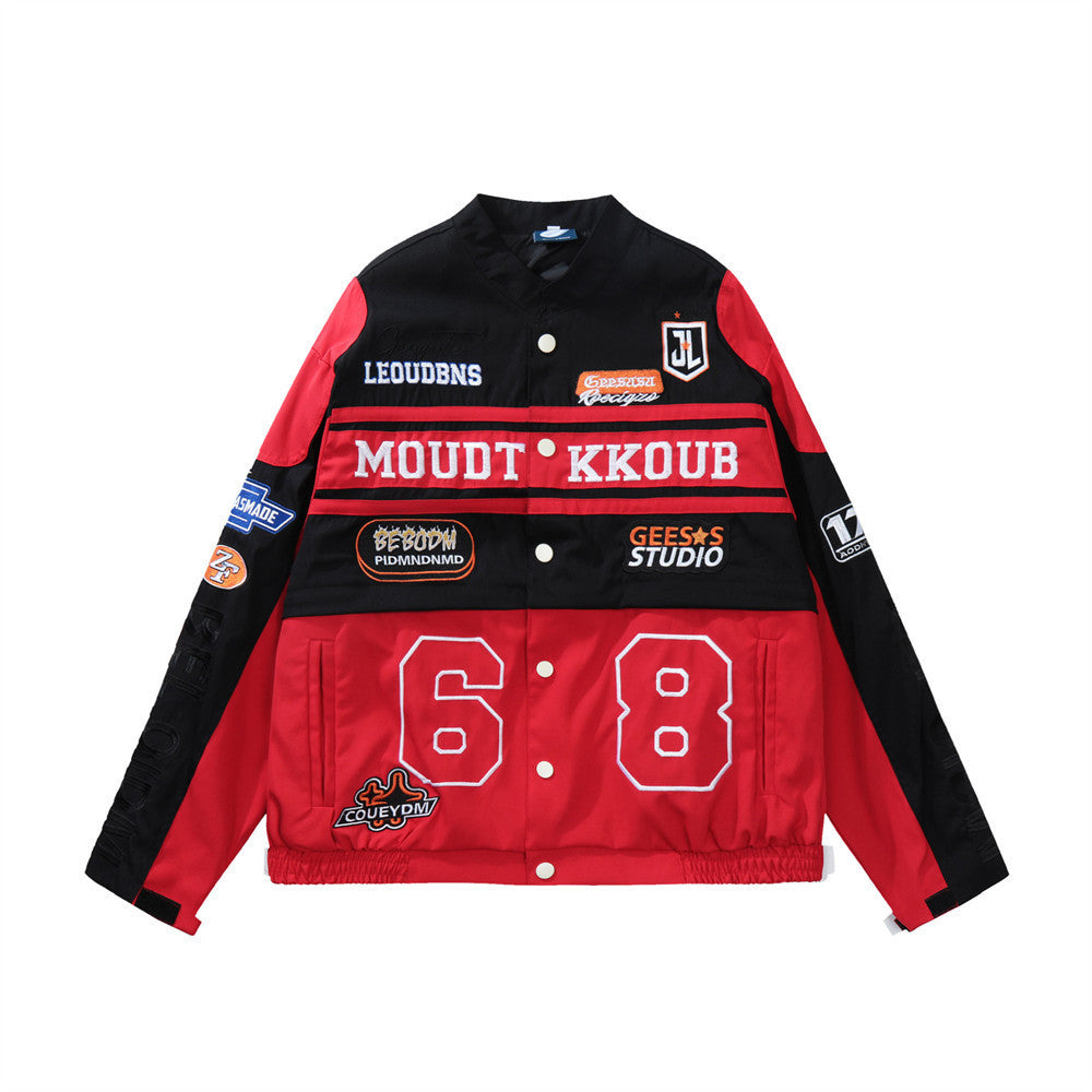 Sixmilude Color Contrast Patchwork Motorcycle Racing Suit Jacket Men