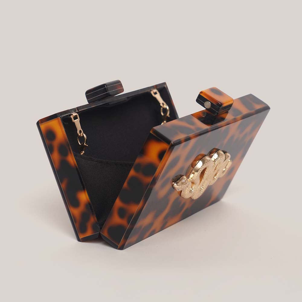 Leopard Print Acrylic Clutch – Retro Hard Shell Statement Bag