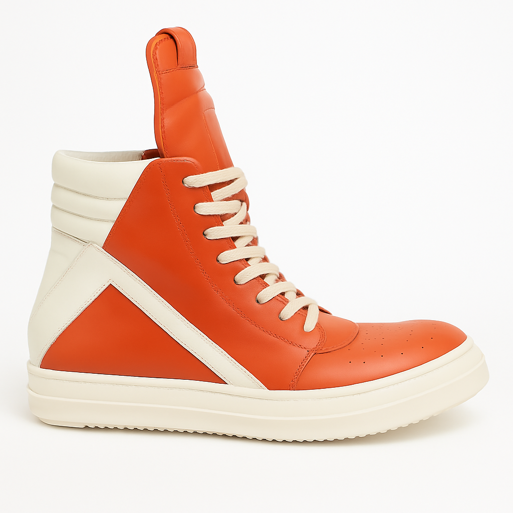 Men's Genuine Leather High Top Black And White Inverted Triangle Shoes