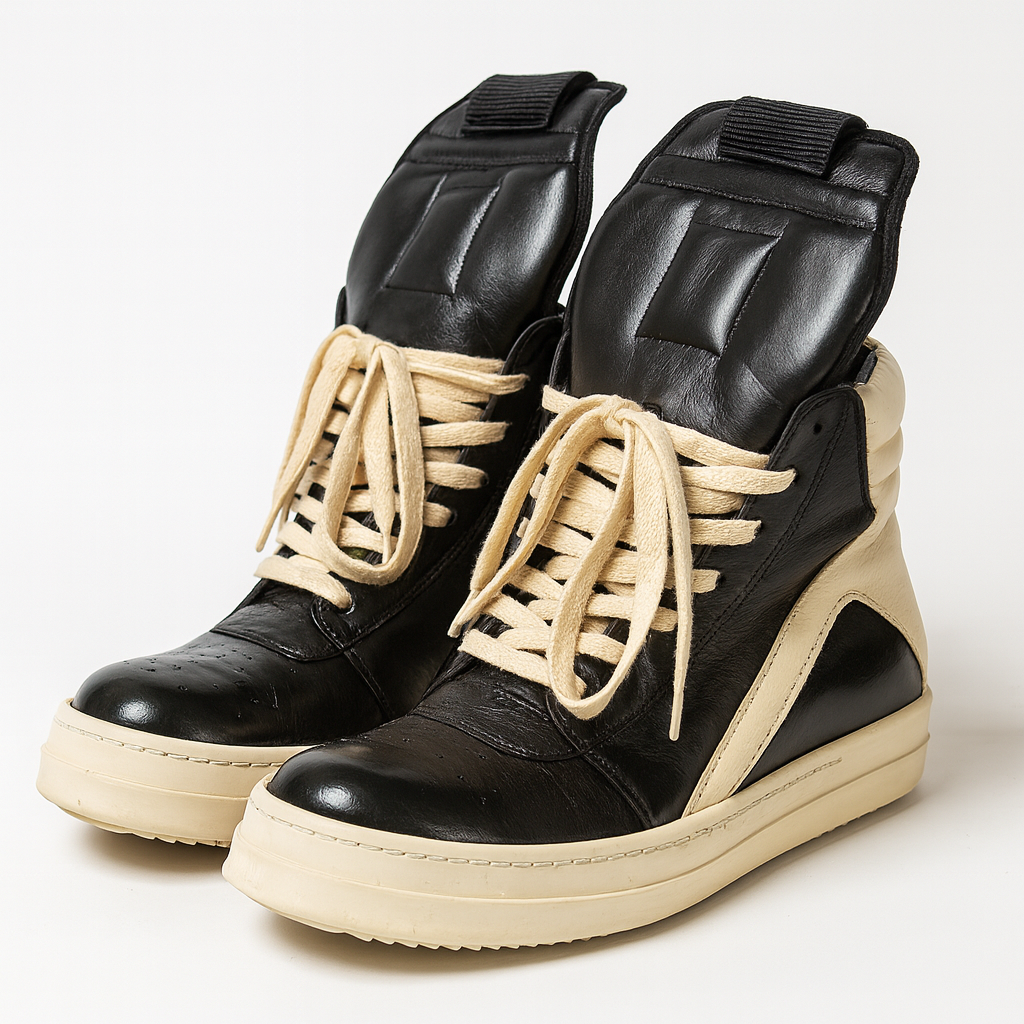 Men's Genuine Leather High Top Black And White Inverted Triangle Shoes