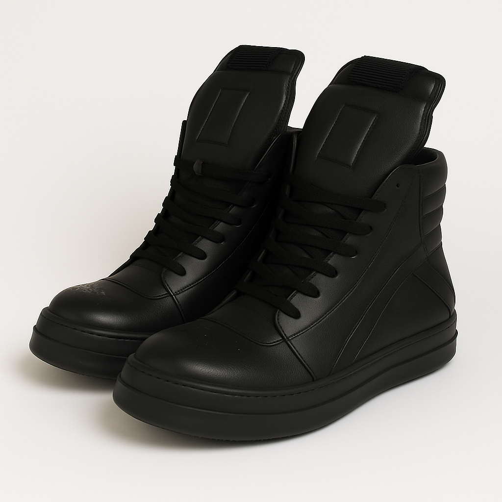 Men's Genuine Leather High Top Black And White Inverted Triangle Shoes