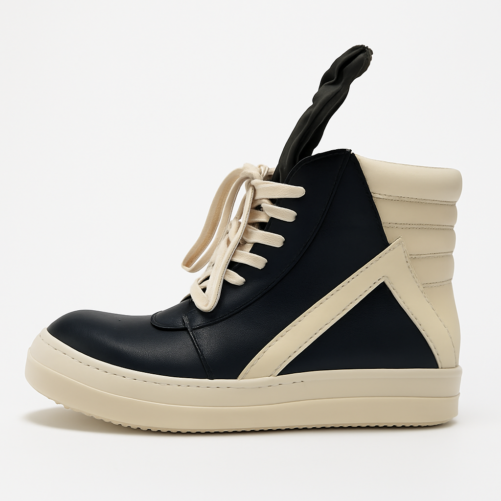 Men's Genuine Leather High Top Black And White Inverted Triangle Shoes