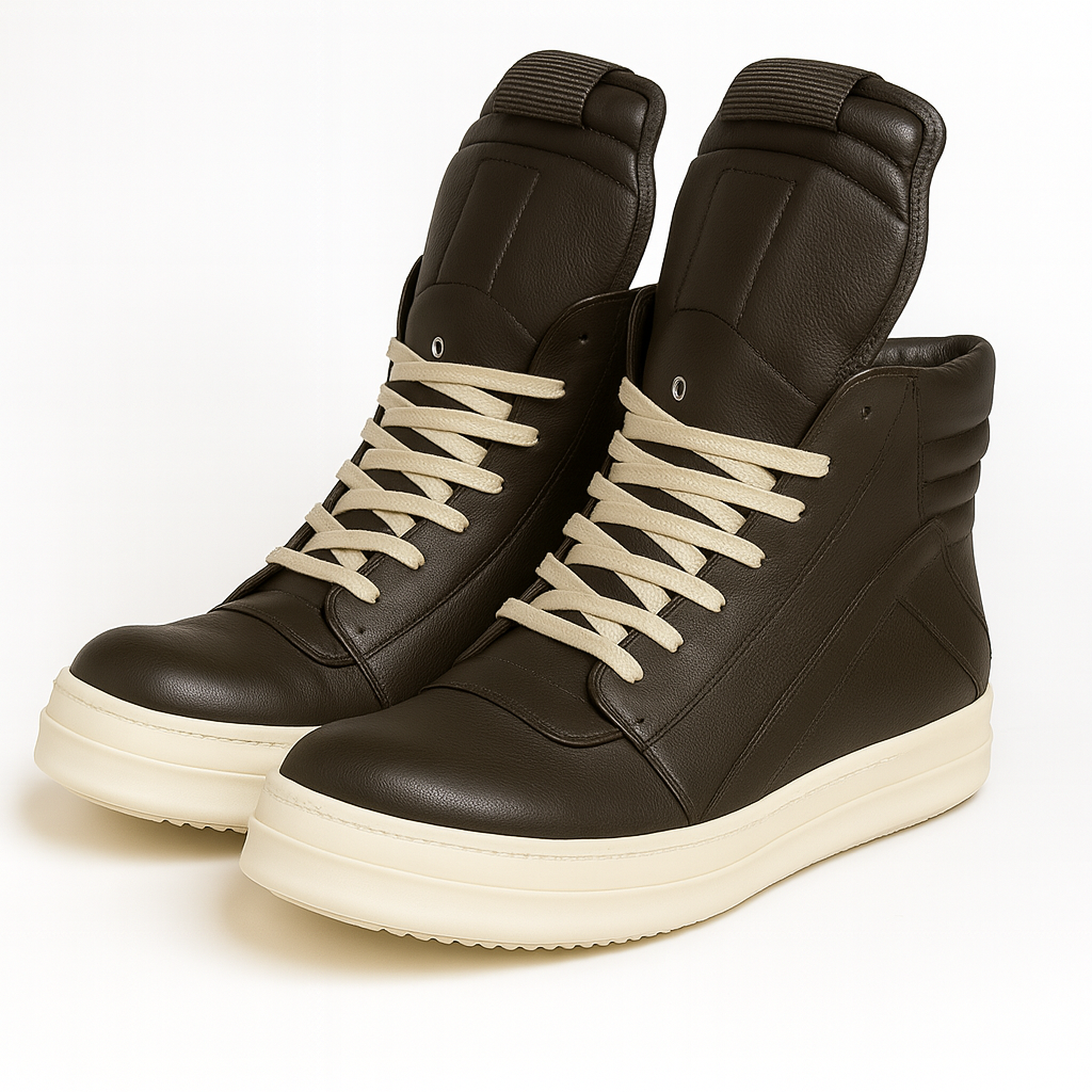 Men's Genuine Leather High Top Black And White Inverted Triangle Shoes