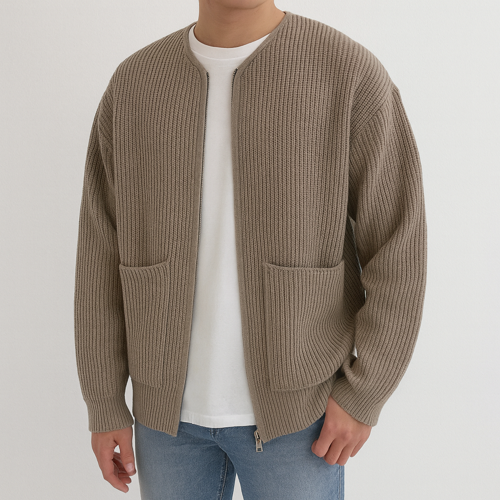 Men Zip Up Knitted Cardigan Lined Funnel Neck Jumper Sweater Pockets Coat All Seasons Comfortable Soft Long Sleeve