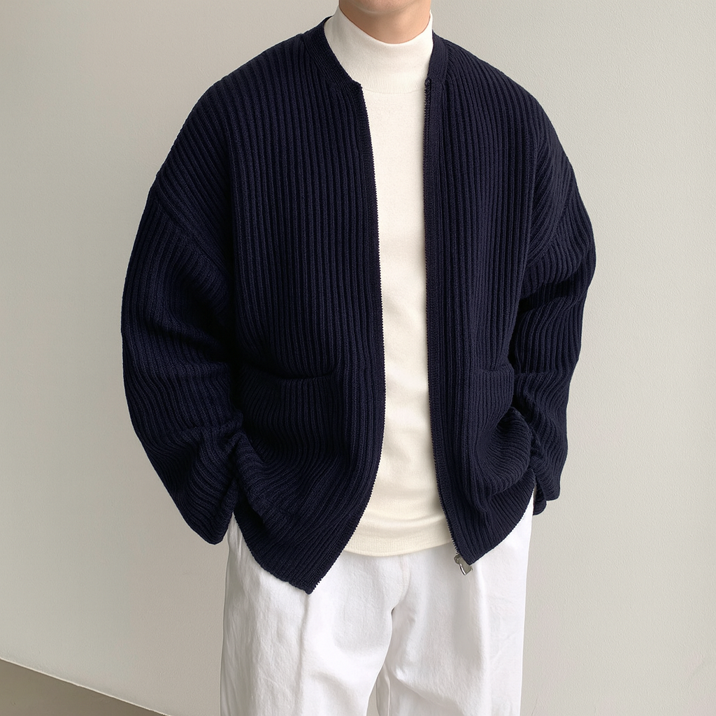 Men Zip Up Knitted Cardigan Lined Funnel Neck Jumper Sweater Pockets Coat All Seasons Comfortable Soft Long Sleeve