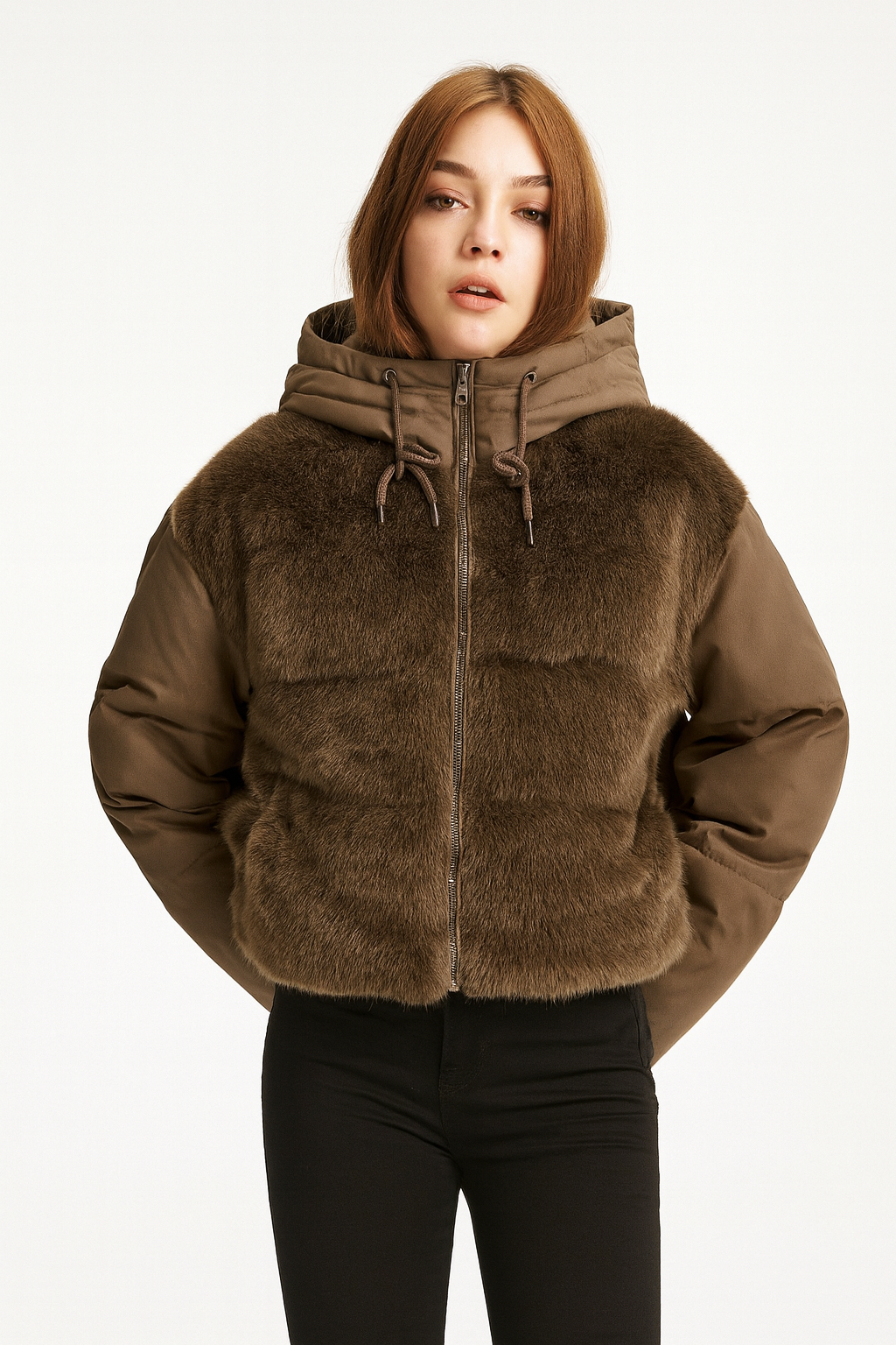 New Style Fur Patchwork Women's Coat For Women Winter Short Style Fashionable High Waist Warm Cotton Coat