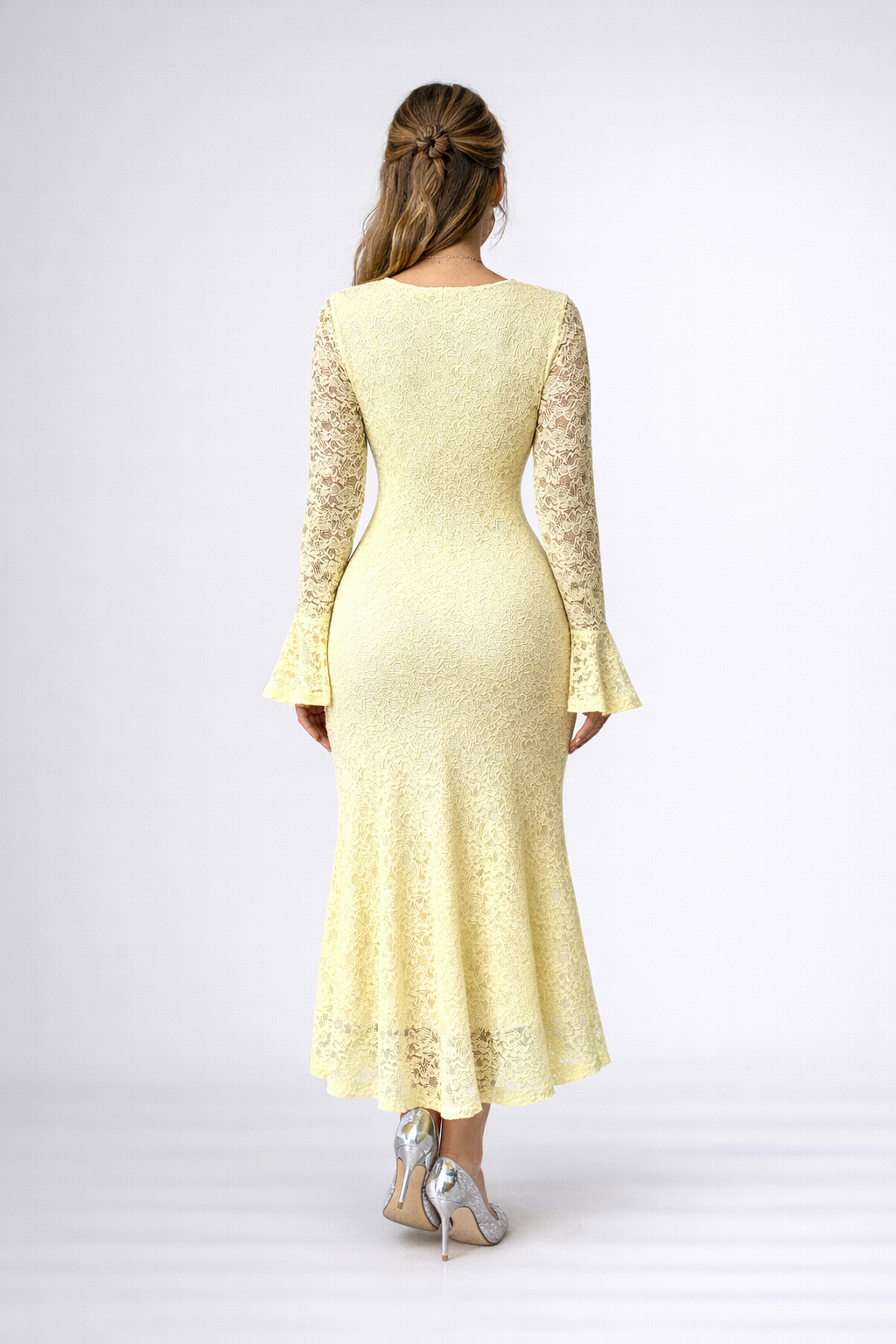 Elegant Slim-Fit Button-Down Long Sleeve Bodycon Midi Dress