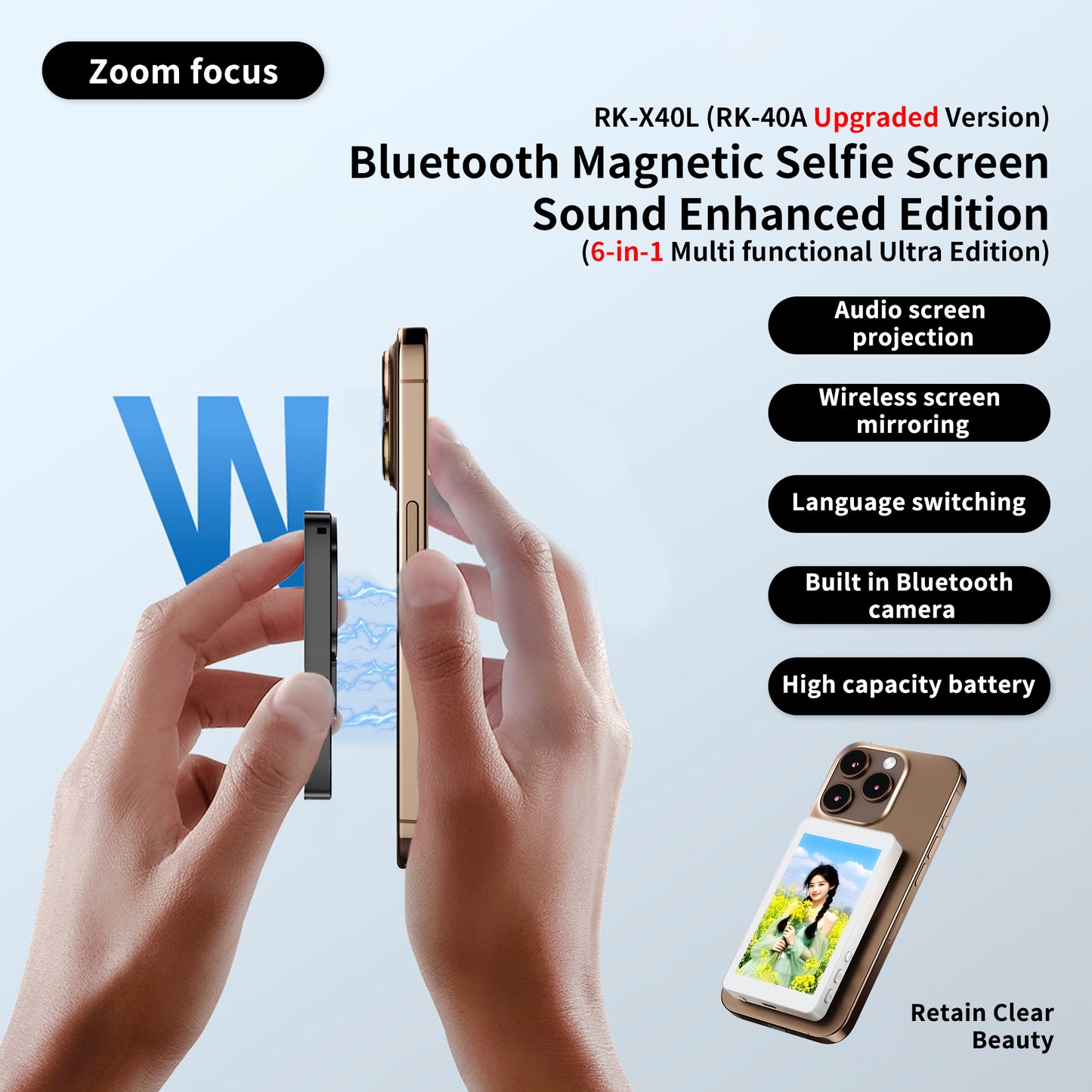 X40L Mobile Selfie Screen Recorder -Audio-Focusing-Hanging Rope-Photography Version- RK-X40A Upgraded Version