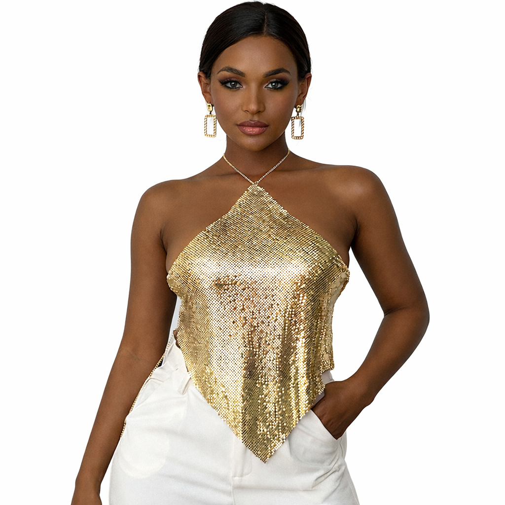 Luxe Chain Halter Top — Metallic Edition