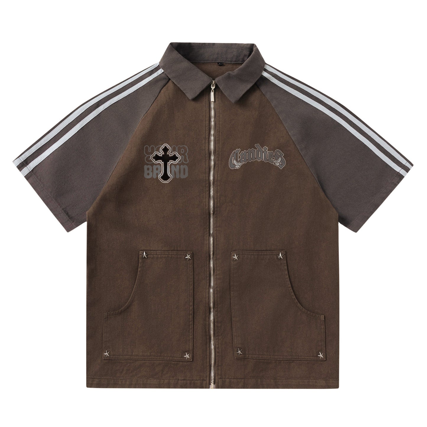 Sixmilude Retro Embroidery Bars Stitching Raglan