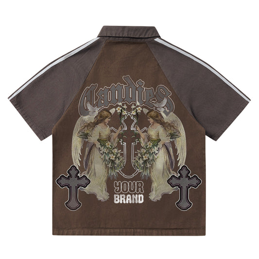 Sixmilude Retro Embroidery Bars Stitching Raglan