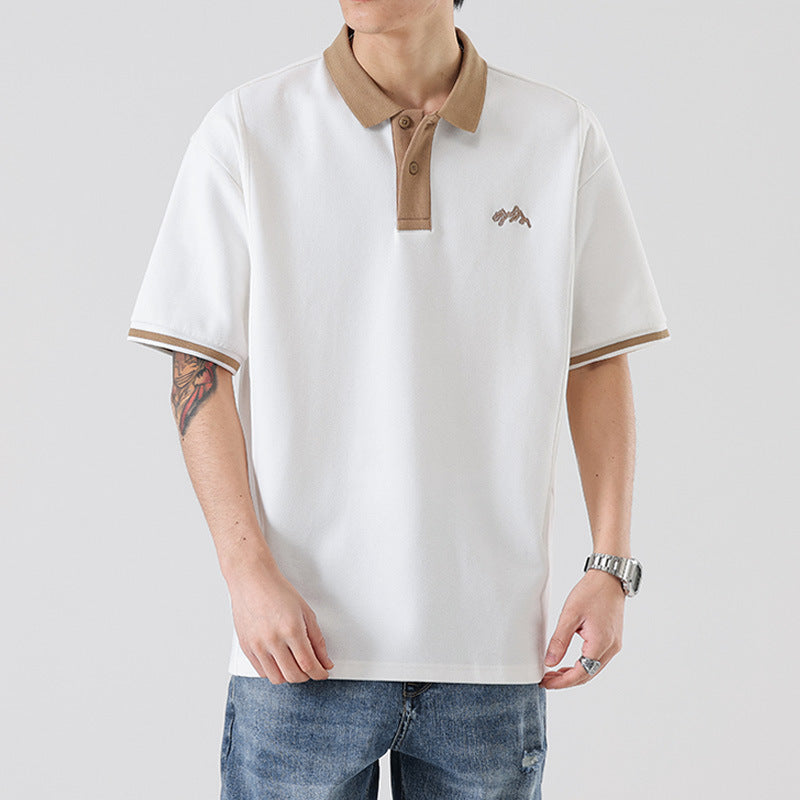 Men’s Contrast Embroidered Cotton Blend T-Shirt – Casual Loose Fit Tee