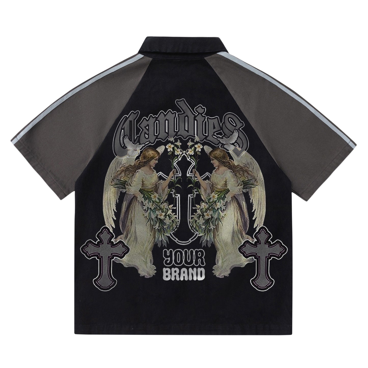 Sixmilude Retro Embroidery Bars Stitching Raglan