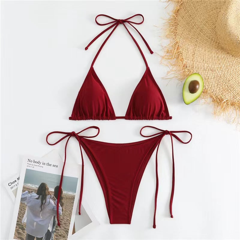 Sexy Hot Girl Halter Bikini Split Swimsuit