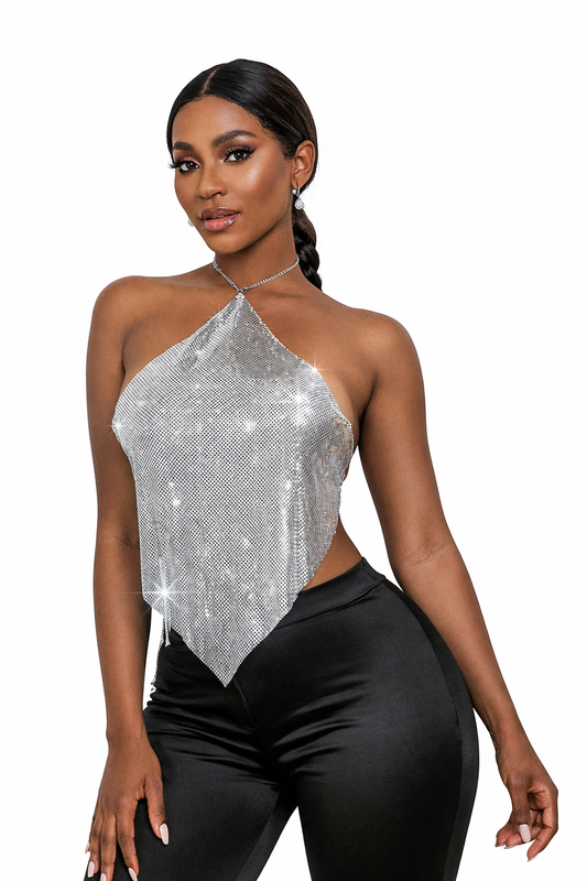 Luxe Chain Halter Top — Metallic Edition