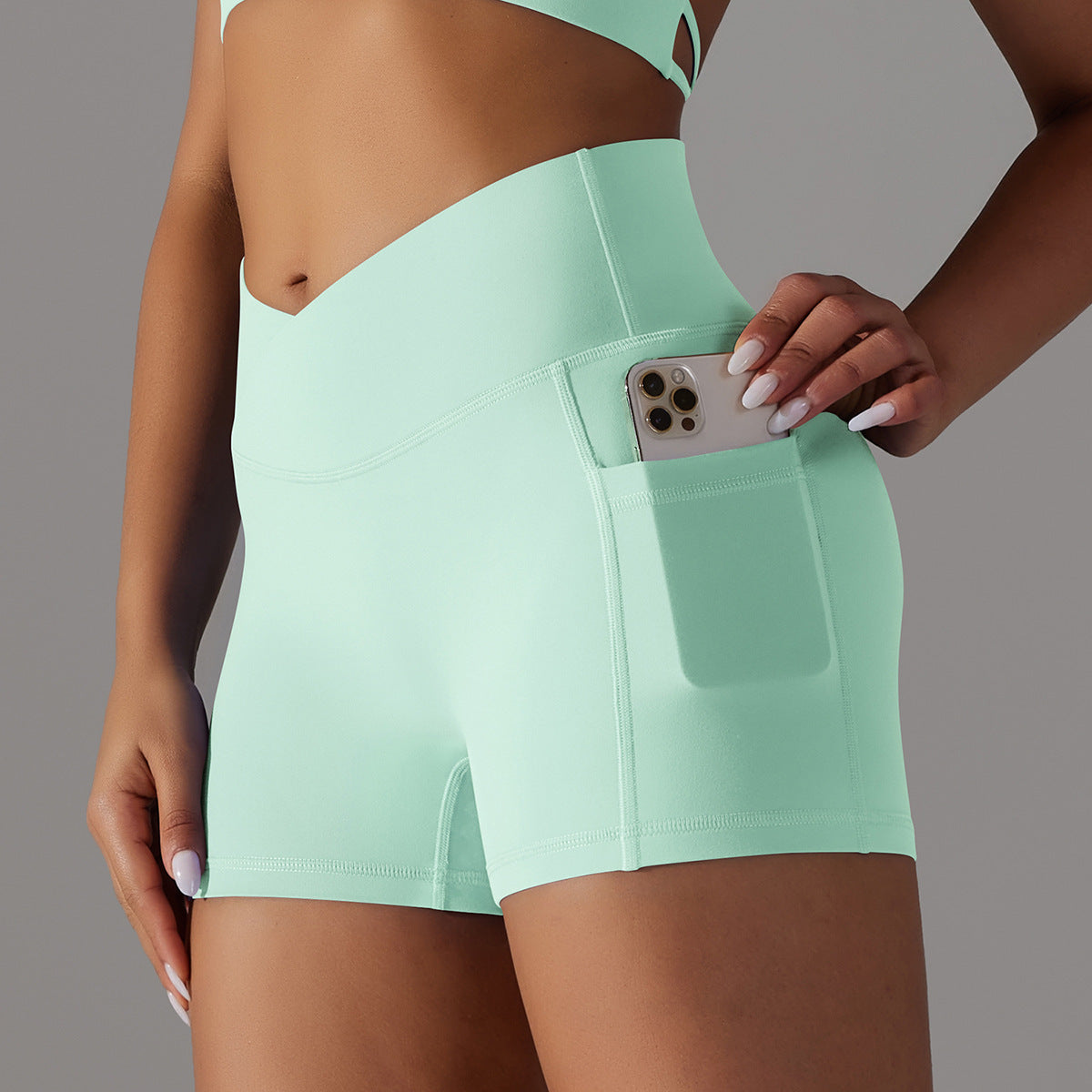 Sixmilude Yoga Shorts With Phone Pocket Design Fitness
