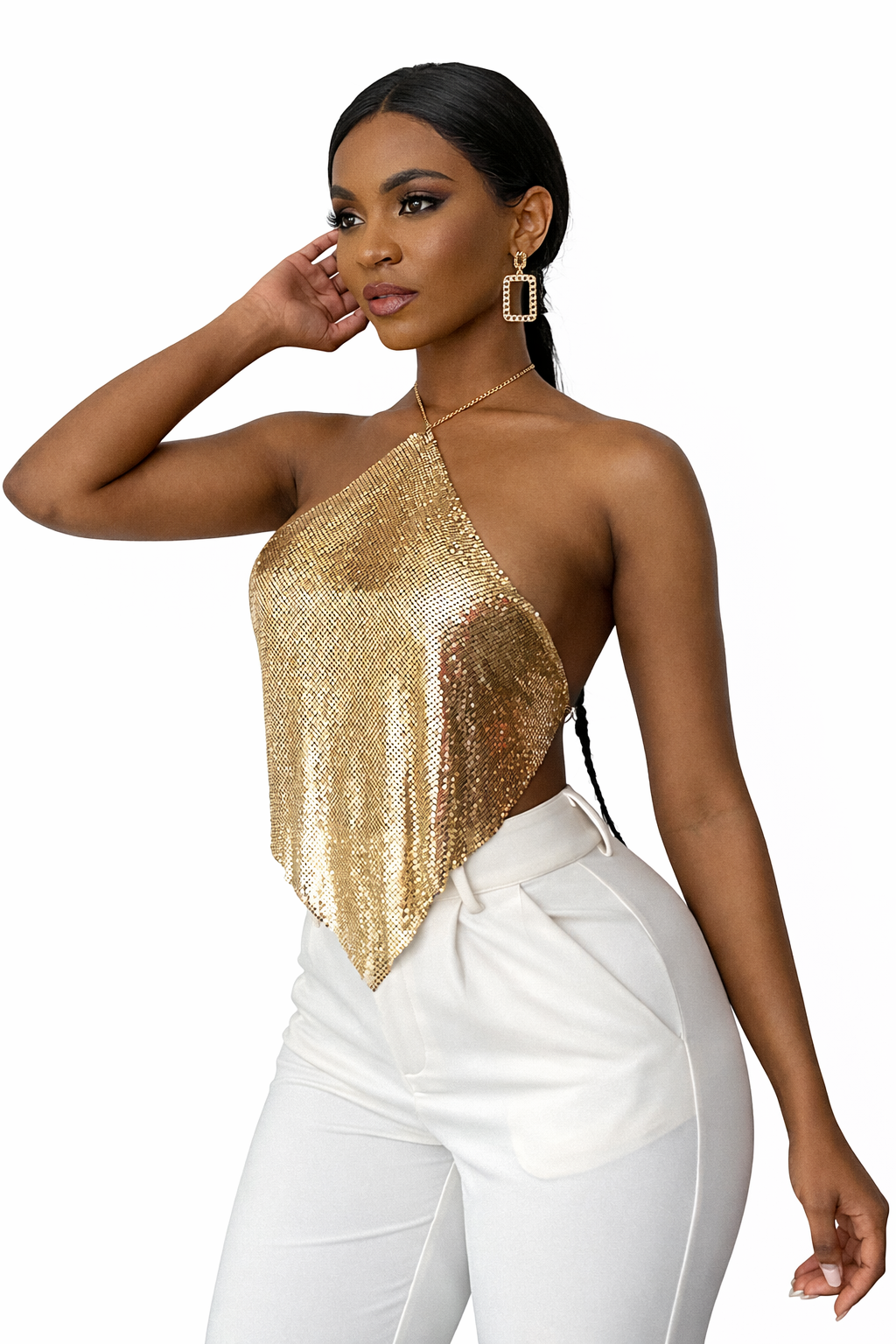 Luxe Chain Halter Top — Metallic Edition