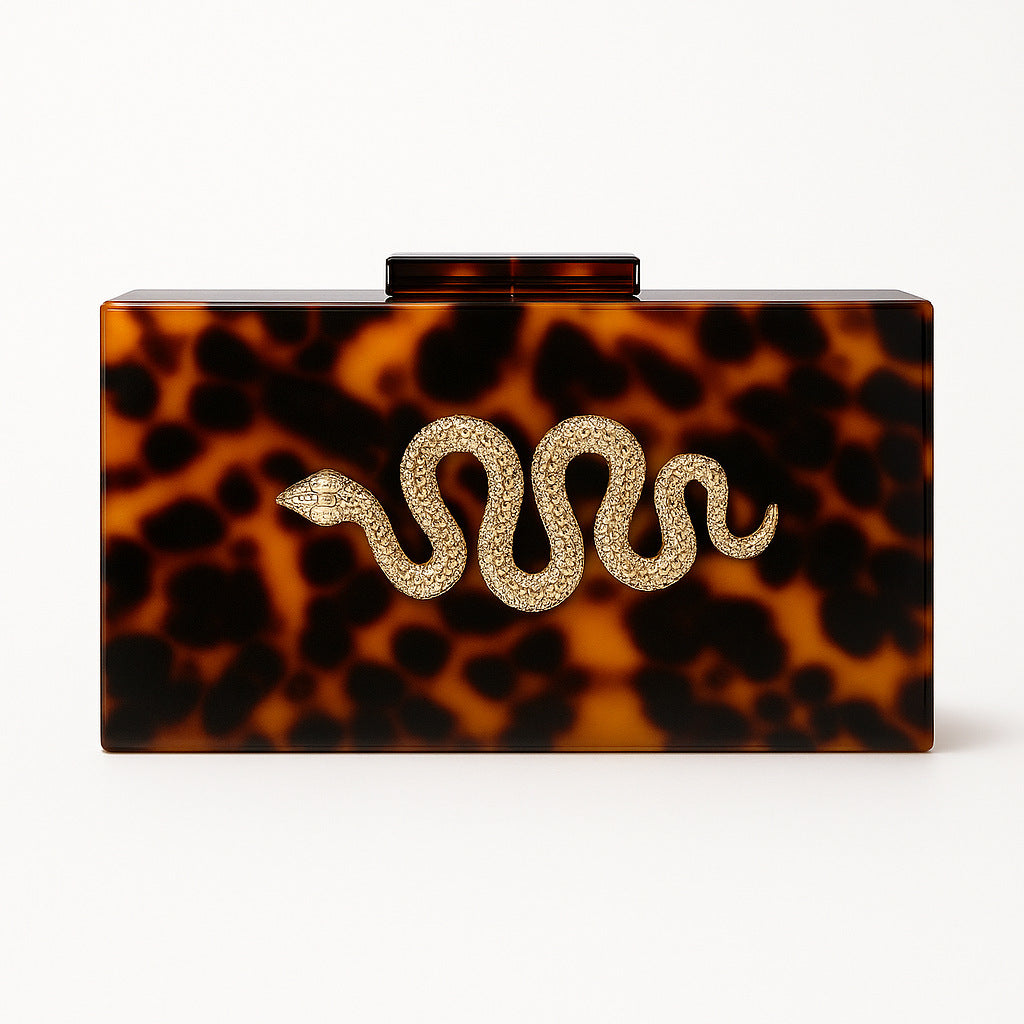 Leopard Print Acrylic Clutch – Retro Hard Shell Statement Bag