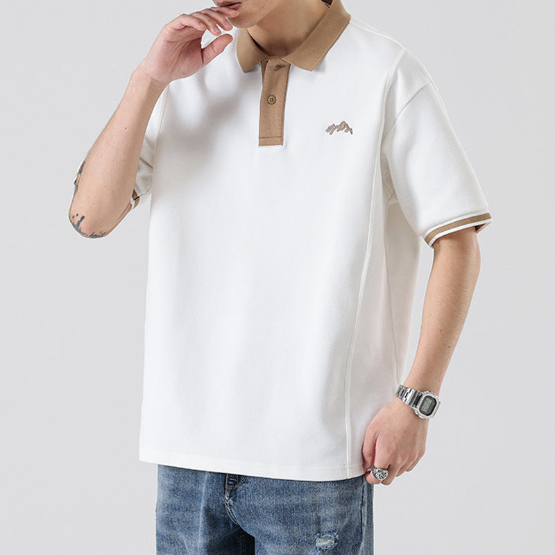 Men’s Contrast Embroidered Cotton Blend T-Shirt – Casual Loose Fit Tee