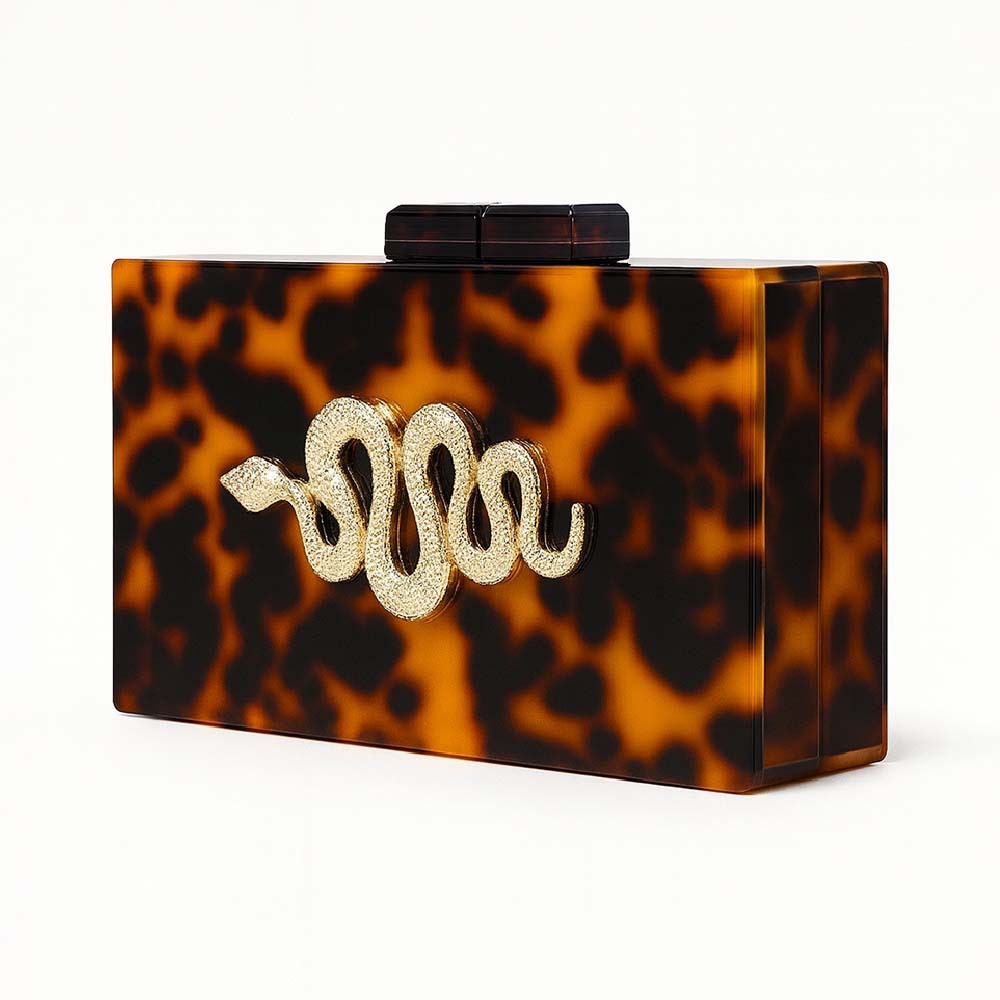 Leopard Print Acrylic Clutch – Retro Hard Shell Statement Bag