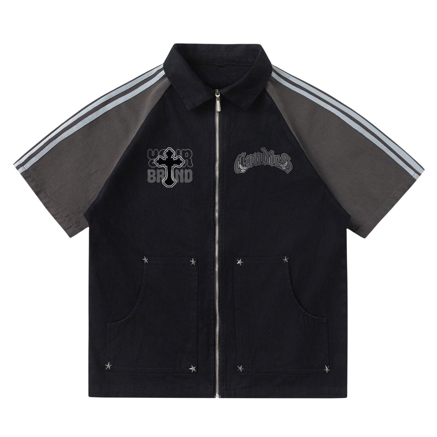 Sixmilude Retro Embroidery Bars Stitching Raglan