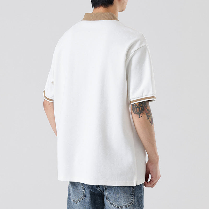 Men’s Contrast Embroidered Cotton Blend T-Shirt – Casual Loose Fit Tee