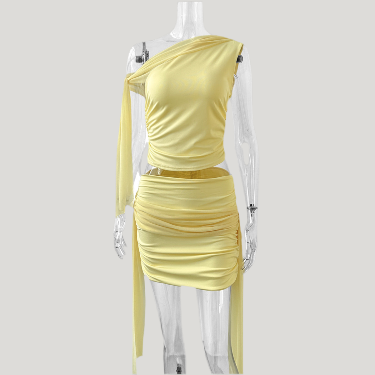 Sexy Pleated Slim Fit Skirt Mesh Stitching Two-piece Suit Pack