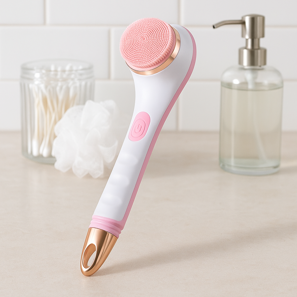 Silicone Bath Brush 4 In 1 Electric Back Scrubber 4 Brush Heads USB Rechargeable Rotating Shower Massager With 2 Speeds