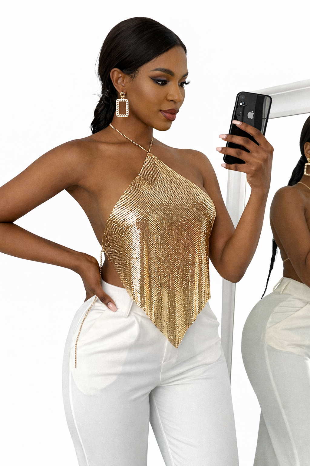 Luxe Chain Halter Top — Metallic Edition