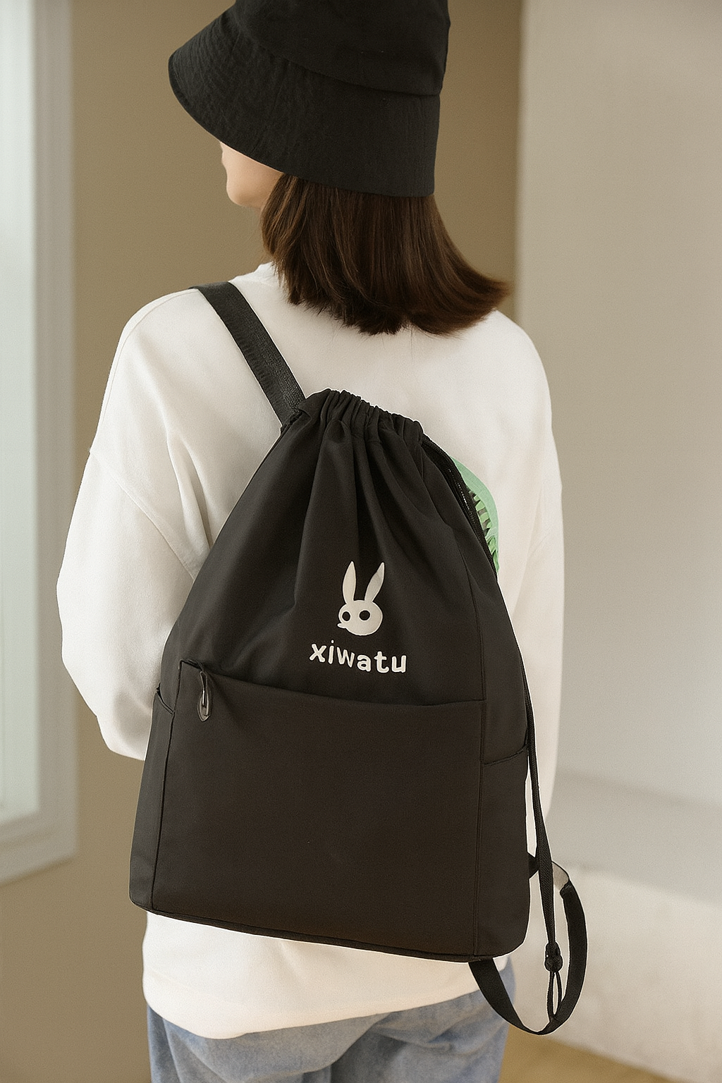 Portable Folding Backpack Sports Fitness Drawstring Leisure Beam