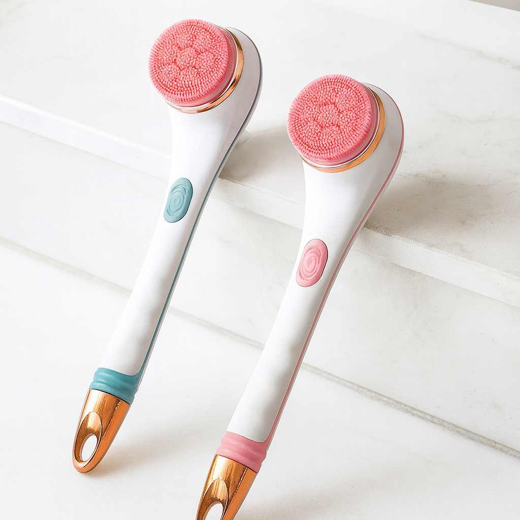 Silicone Bath Brush 4 In 1 Electric Back Scrubber 4 Brush Heads USB Rechargeable Rotating Shower Massager With 2 Speeds