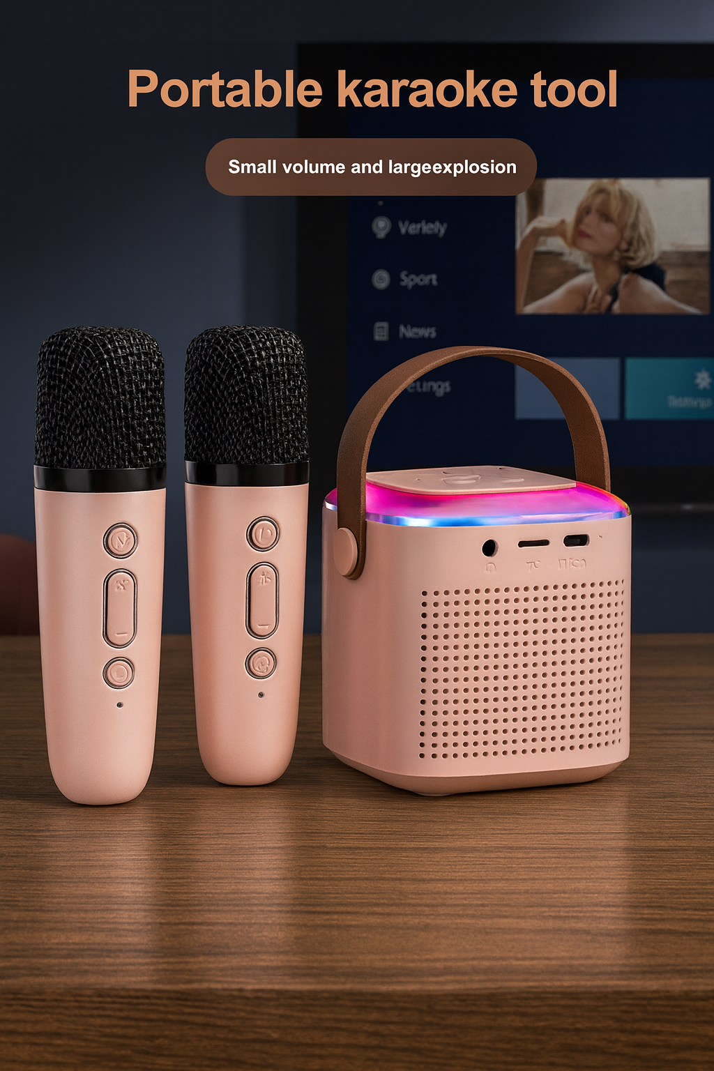 Microphone Karaoke Machine Bluetooth-compatible Speaker With 2 Wireless Mic RGB Light Home Family Singing Speaker