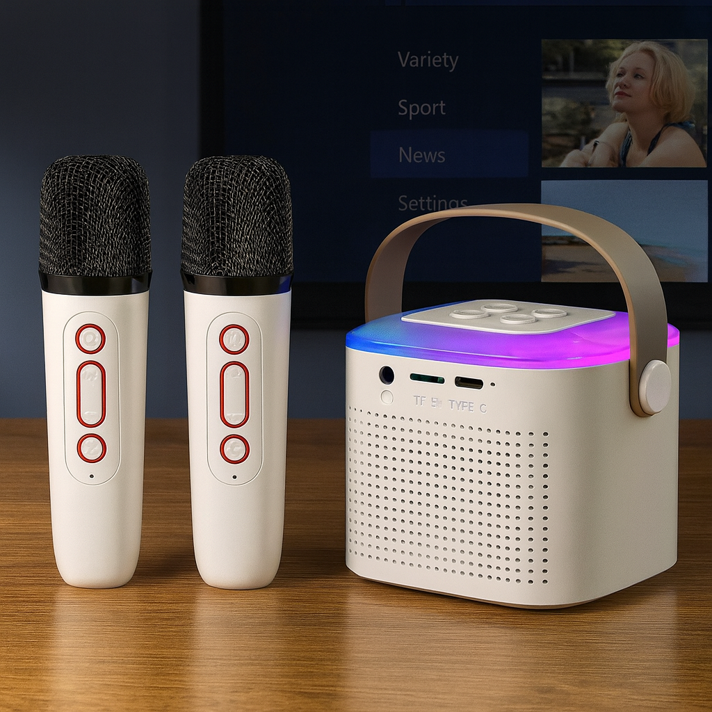 Microphone Karaoke Machine Bluetooth-compatible Speaker With 2 Wireless Mic RGB Light Home Family Singing Speaker
