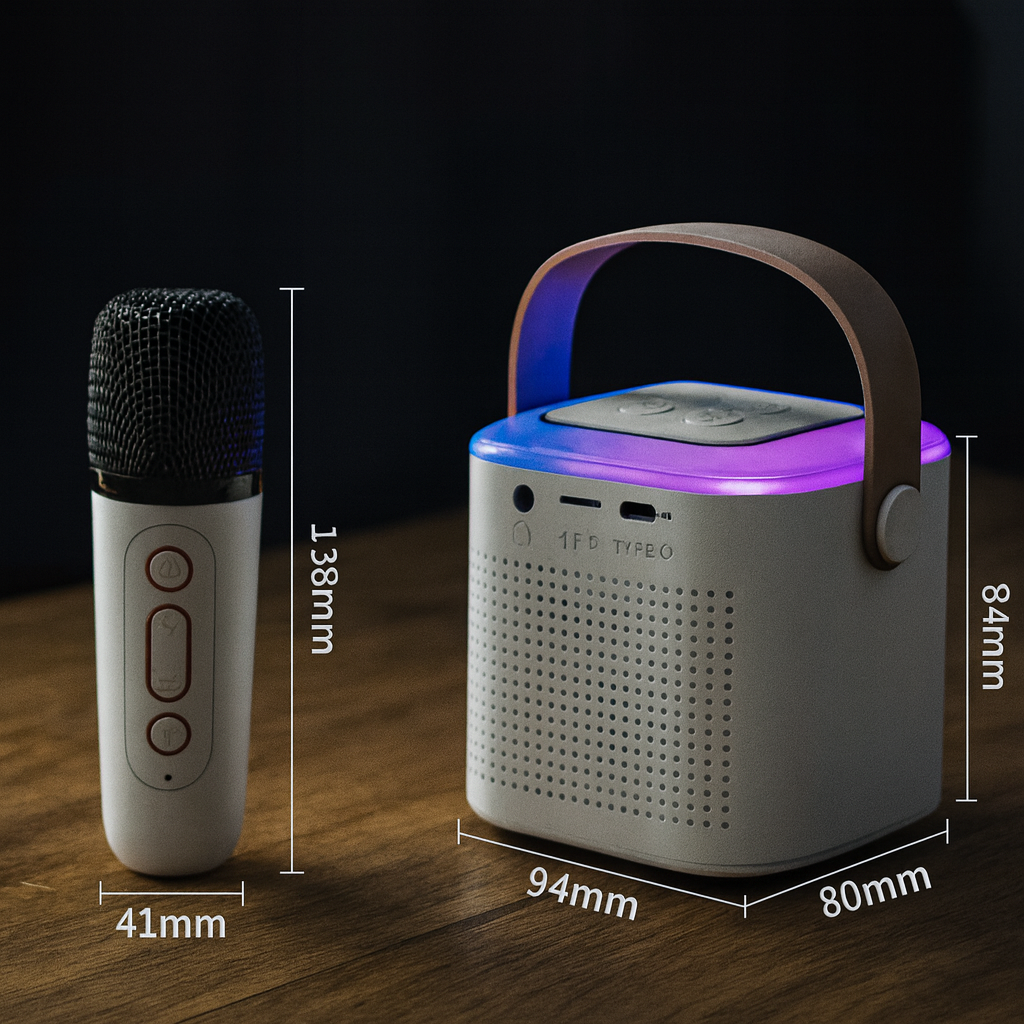 Microphone Karaoke Machine Bluetooth-compatible Speaker With 2 Wireless Mic RGB Light Home Family Singing Speaker