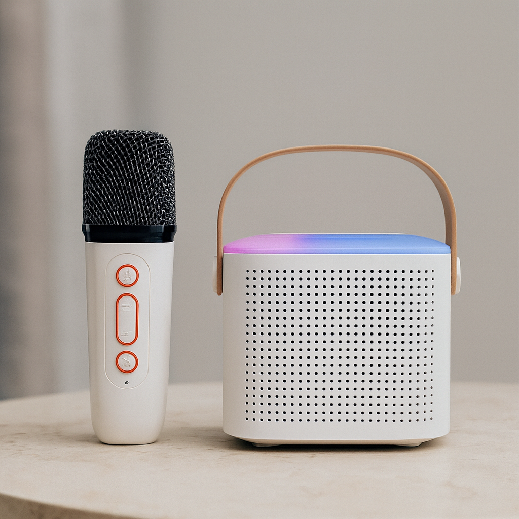 Microphone Karaoke Machine Bluetooth-compatible Speaker With 2 Wireless Mic RGB Light Home Family Singing Speaker