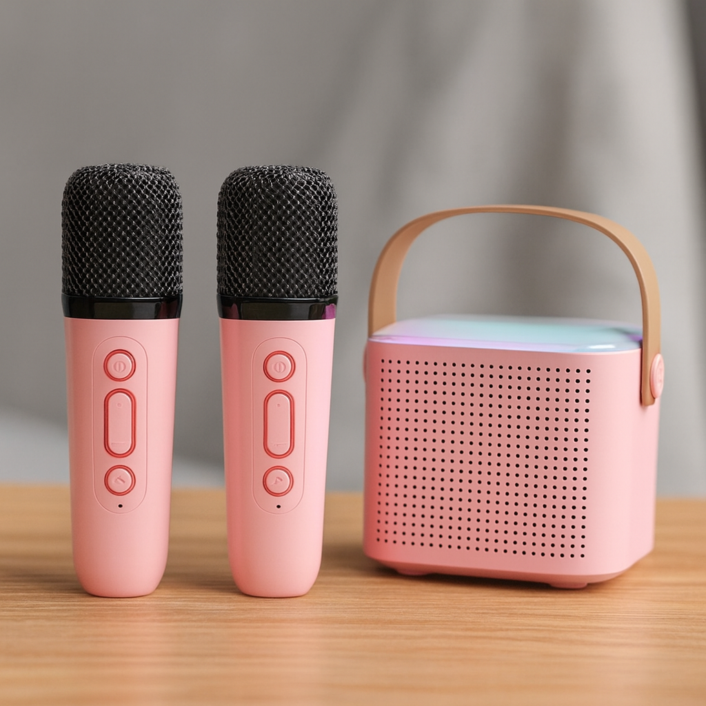 Microphone Karaoke Machine Bluetooth-compatible Speaker With 2 Wireless Mic RGB Light Home Family Singing Speaker