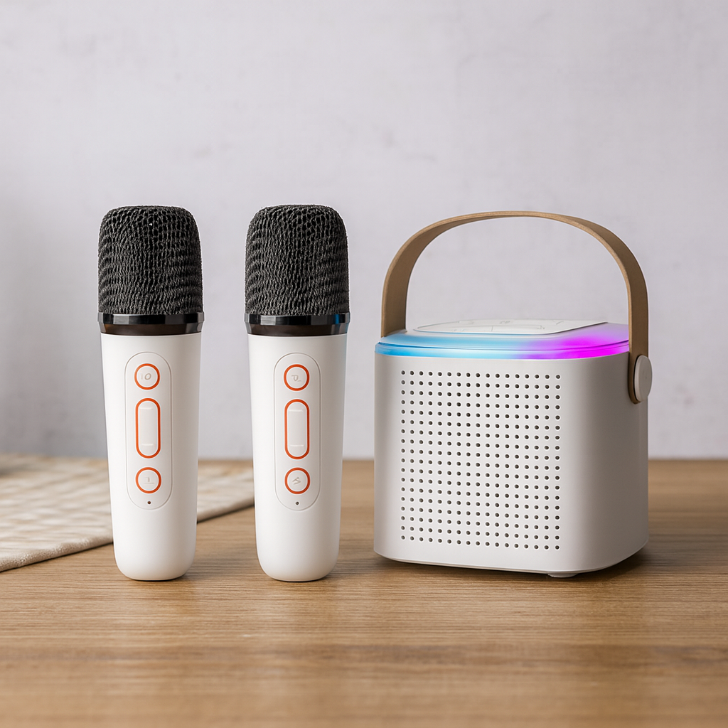 Microphone Karaoke Machine Bluetooth-compatible Speaker With 2 Wireless Mic RGB Light Home Family Singing Speaker