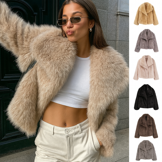 Winter Plush Coat Fashion Warm Thicken Fluffy Lapel Jacket Outwear Casual Long Sleeve Tops Womens Clothing