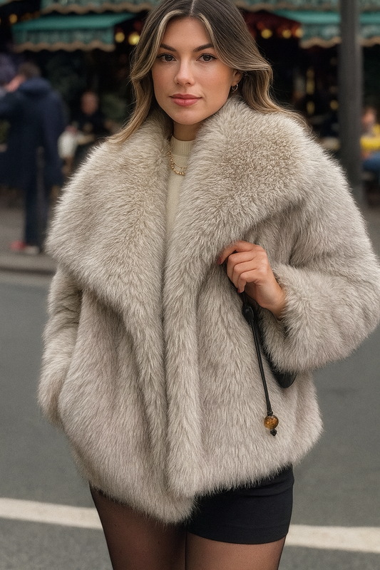 Winter Plush Coat Fashion Warm Thicken Fluffy Lapel Jacket Outwear Casual Long Sleeve Tops Womens Clothing