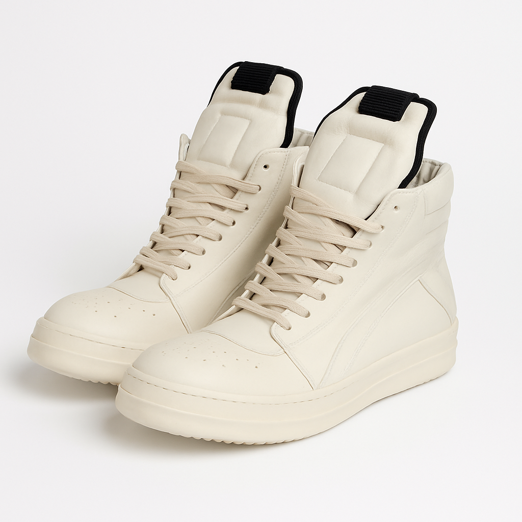 Men's Genuine Leather High Top Black And White Inverted Triangle Shoes