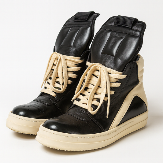 Men's Genuine Leather High Top Black And White Inverted Triangle Shoes