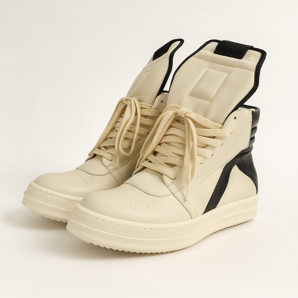 Men's Genuine Leather High Top Black And White Inverted Triangle Shoes