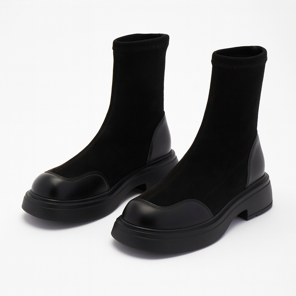 Women's Thick-soled Round-toe Suede Short Boots
