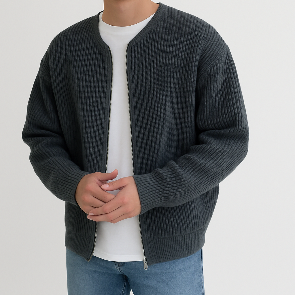 Men Zip Up Knitted Cardigan Lined Funnel Neck Jumper Sweater Pockets Coat All Seasons Comfortable Soft Long Sleeve