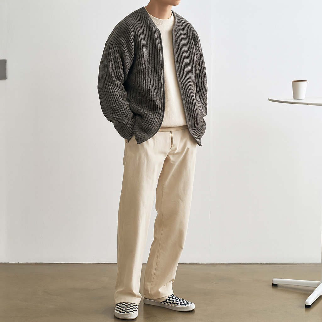Men Zip Up Knitted Cardigan Lined Funnel Neck Jumper Sweater Pockets Coat All Seasons Comfortable Soft Long Sleeve