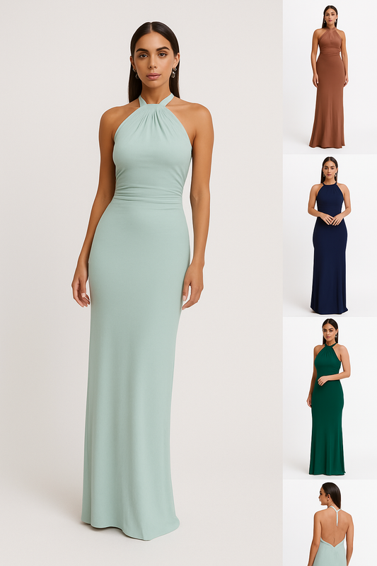 Ins Bodycon Halter Dress Sexy Backless Slim Fit Waist Slimming Maxi Dresses Prom Party Club Clothing For Women