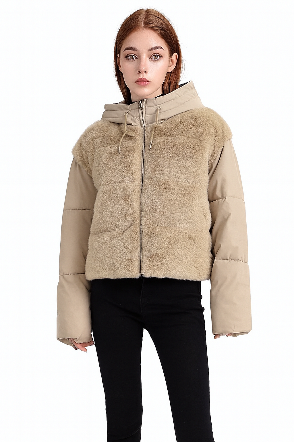 New Style Fur Patchwork Women's Coat For Women Winter Short Style Fashionable High Waist Warm Cotton Coat