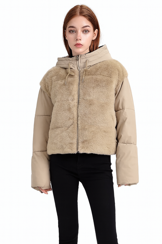 New Style Fur Patchwork Women's Coat For Women Winter Short Style Fashionable High Waist Warm Cotton Coat