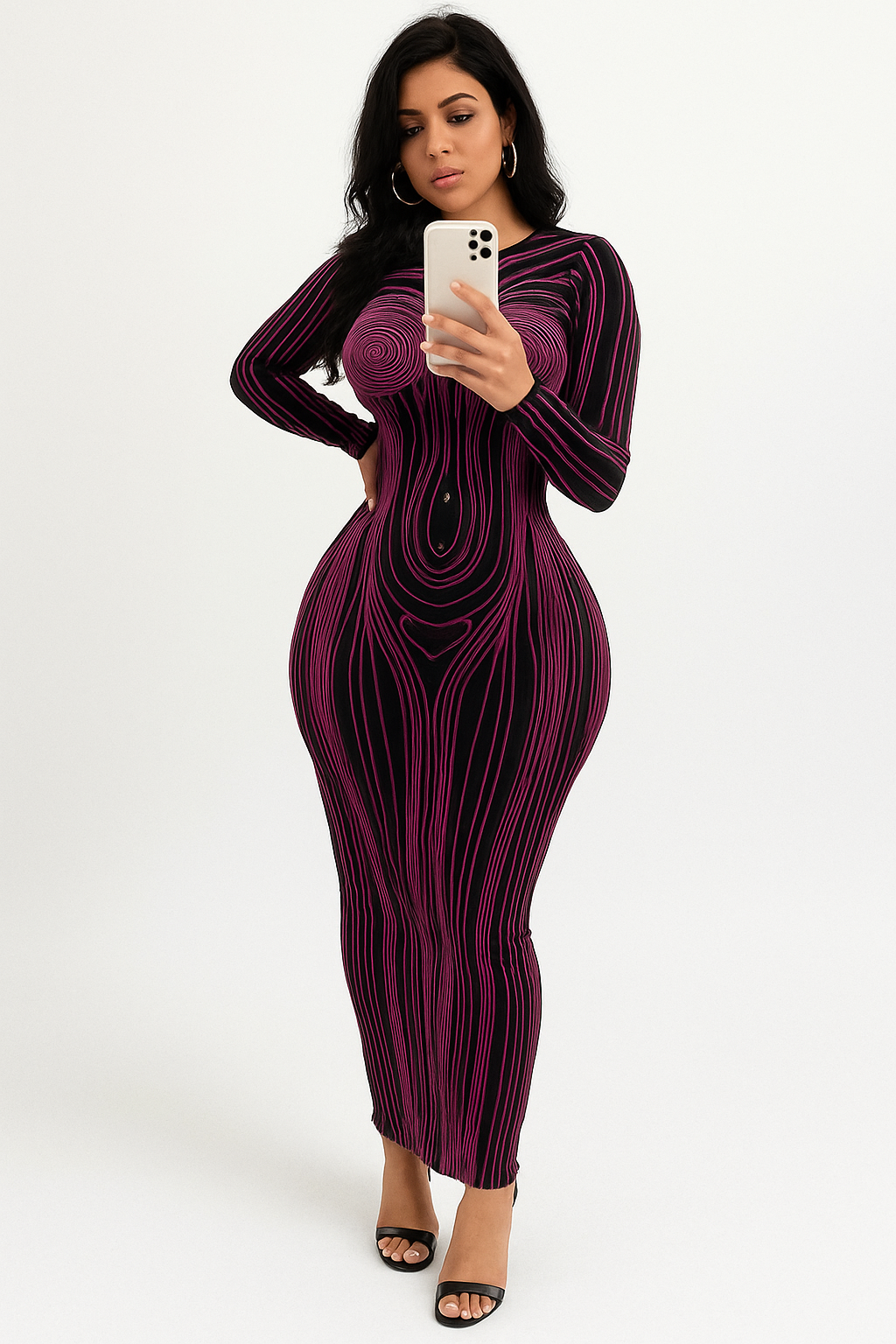 Sixmilude Women's Long Sleeve Round Neck Fashion Printed Slim Fit